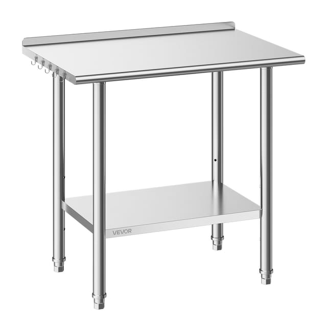 Arbeitstisch Aus Edelstahl, 61 X 91,5 Cm, Mit Spritzschutz, Professionelle Küchenarbeitsplatte, Robuster Servierwagen Aus Metall Mit Verstellbarem Regal, Für Restaurant, Haushalt Und Außenbereich