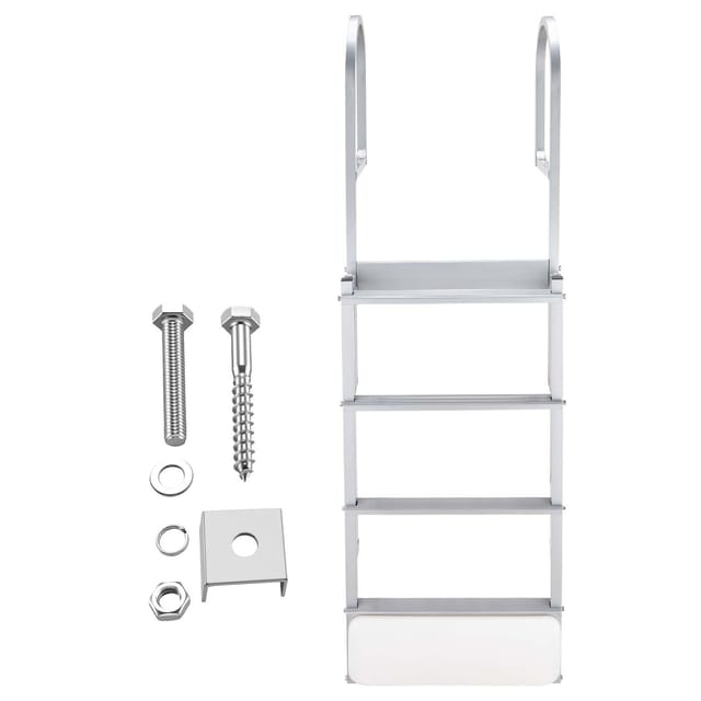 Ausziehbare 4-stufige Deckleiter Aus Aluminiumlegierung Für Pontonboote, Badeleiter Mit Selbstaufrichtendem Schwimmkörper, Breite, Rutschfeste Stufen, Tragkraft 227 Kg, Höhenverstellbar, Für Seen, Poo