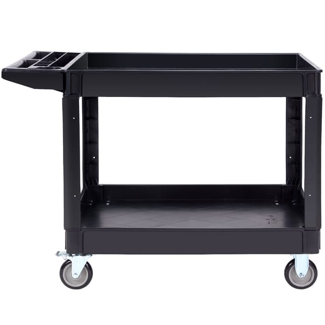 Servierwagen, 2 Ablagen, 249,5 Kg, Robuste Kunststoffkonstruktion, 360° Schwenkbare Rollen (2 Mit Bremsen), Große Ablage Mit Erhöhtem Rand, Ergonomischer Tragegriff Für Lager/garage/reinigung