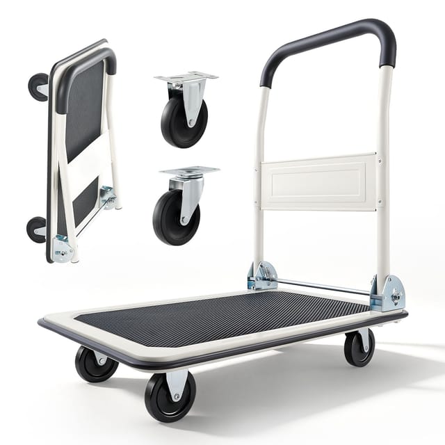 Klappbarer Transportwagen, Tragkraft 149,69 Kg, Klappbarer Plattformwagen Mit Schwenkrädern, Mobiler Plattformwagen, Platzsparender Klappgriff, Leicht Zu Verstauen, 735 X 480 X 825 Mm