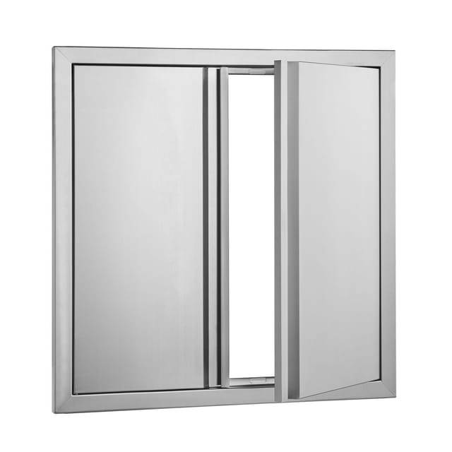 Zugangstür Zum Grillplatz 610 X 610 Mm, Doppelte Außentür Für Sommerküche, Einbautür Aus Edelstahl, Vertikale Wandtür Mit Eingelassenen Griffen, Für Grillinsel, Kochstation, Außenschrank