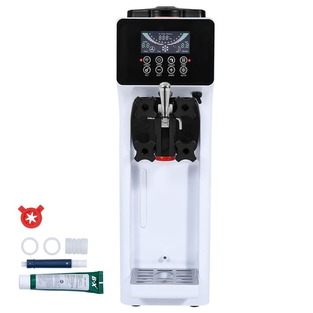 Gewerbliche Eismaschine, 10 L/h Leistung, 900 W, Tischgerät Für Softeis In Einzelportionen, 4-l-behälter Und 1,6-l-zylinder, Lcd-bildschirm, Automatische Reinigung Und Vorkühlung, Für Restaurants Und