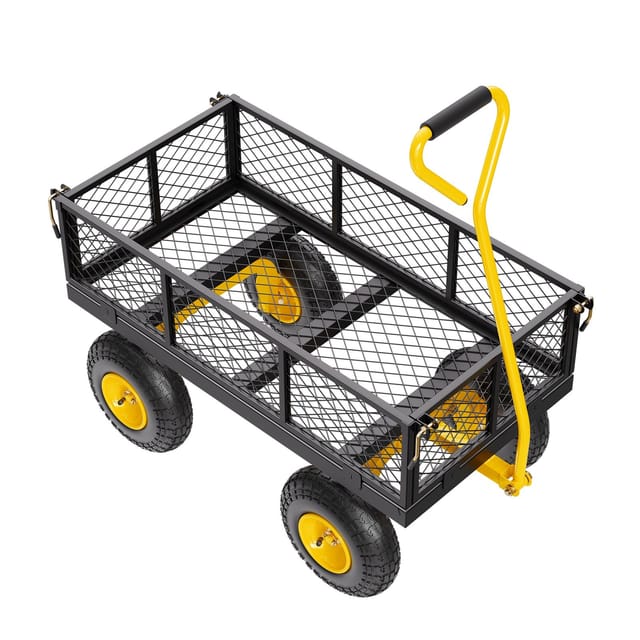 500-pfund-gartenwagen Aus Stahl, Robuster Gartenwagen Auf Rädern, Vielseitiger Metallwagen Für Den Außenbereich Mit 10-zoll-geländereifen, Abnehmbaren Seitenwänden Aus Netzgewebe Und Um 180° Drehbarem
