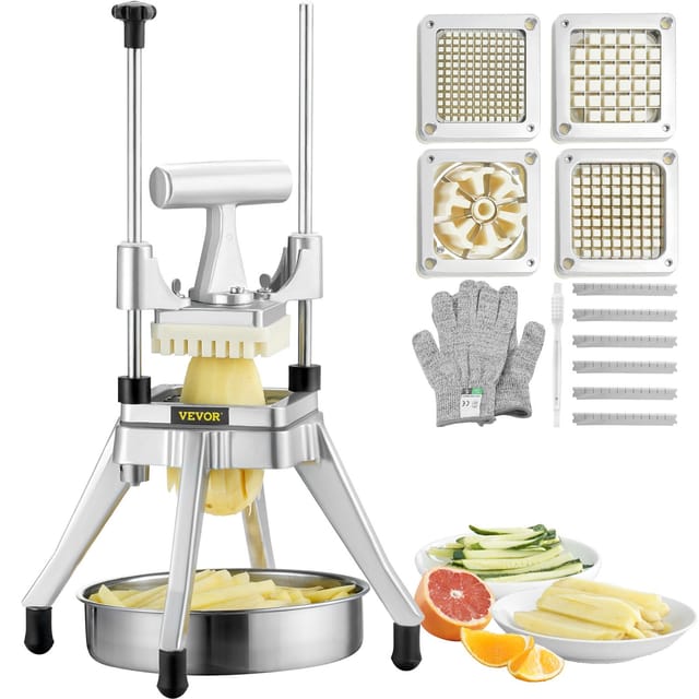 Manueller Gemüseschneider Aus Edelstahl, Pommes-frites-schneider Mit 4 Klingen (6 Mm, 9 Mm, 12 Mm), Schneidet In 6 Spalten, Würfelschneider Mit Behälter, Robuster Schneider Für Kartoffeln, Tomaten, Zw