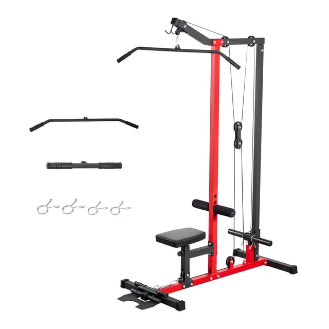 2-in-1 Vertikalzug- Und Rudermaschine, Heimtrainer-krafttrainingssystem Mit 3-fach Verstellbarem Sitz, 4-fach Verstellbarer Schaumstoffrolle, 227 Kg Belastbarkeit Für Rücken, Brust Und Trizeps, Schwar