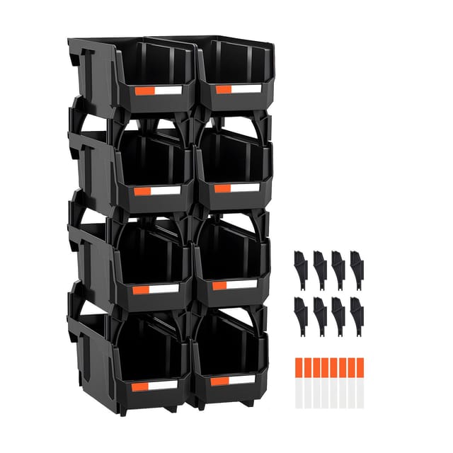 Stapelbare Aufbewahrungsboxen Aus Kunststoff, 27,6 X 14 X 13 Cm (8er-set), Aufbewahrungsboxen Für Kleiderschrank, Garage, Kleinteile, Bürobedarf Und Anderes Zubehör, Schwarz