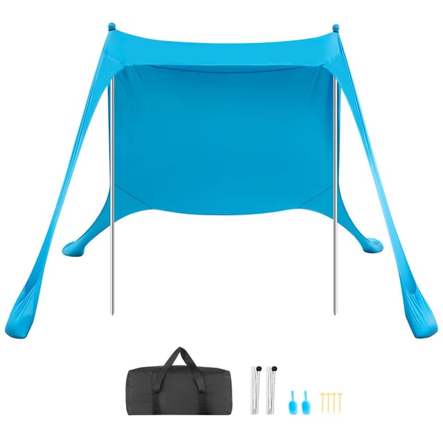 Uv-beständiges Strandzelt Mit Upf 50+, 2 M Hoch, 2,3 X 2,3 M, Einfach Aufzubauender Strandschutz Mit Sandsäcken, Heringen Und Schaufeln, Tragbarer Sonnenschutz Für Familie, Camping Und Angeln