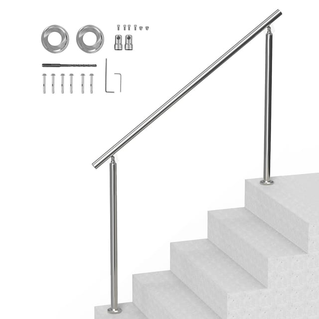 Treppengeländer-set Für Den Außenbereich, 150 Cm, Doppelpfosten-edelstahlgeländer Mit Befestigungsmaterial, Für Senioren, Veranda Und Terrasse