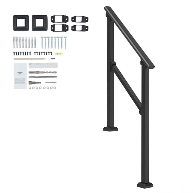 Handlauf Für Außentreppen, Treppengeländer-set Für 2-3 Stufen, Geländer Aus Kohlenstoffstahl Mit Montageset, Rampen Für Senioren, Betontreppen, Veranda Und Terrasse, Schwarzes Vierkantrohr