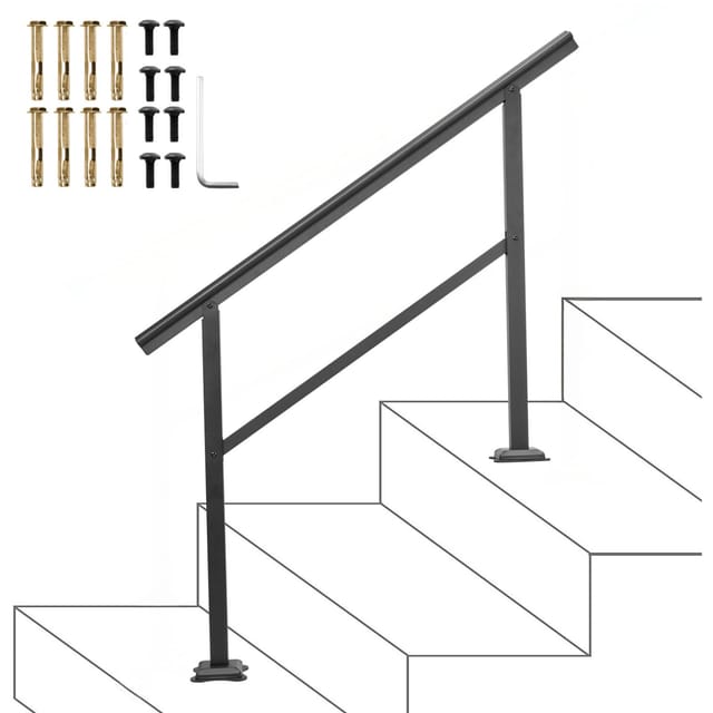 Außentreppengeländer 122 X 90 Cm, Verstellbarer Handlauf 0 Bis 45°, Schwarze Aluminium-querstange