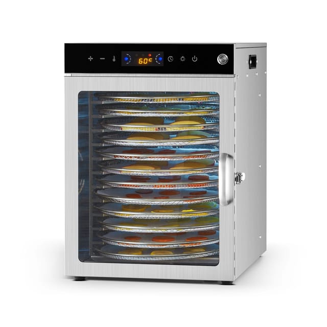 Elektrischer Dörrautomat Mit 800 W Leistung, 12 Edelstahl-einschüben, Einstellbarem Thermostat Und 24-stunden-timer, Zum Trocknen Von Fleisch, Obst, Gemüse, Kräutern Und Hundeleckerlis