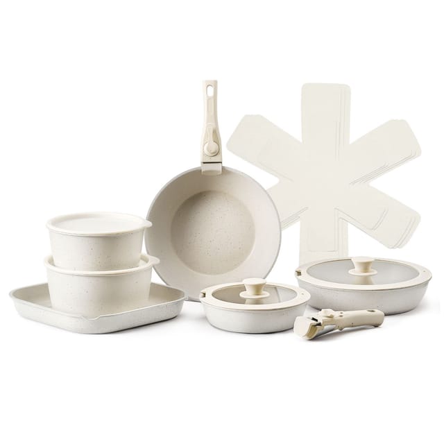 17-teiliges Antihaft-kochgeschirr-set Mit Abnehmbaren Griffen, Platzsparendem Design, Induktionsgeeignet, Ideal Für Wohnmobile, Inklusive Bratpfanne, Schmorpfanne, Stielkasserolle, Deckel Aus Gehärtet