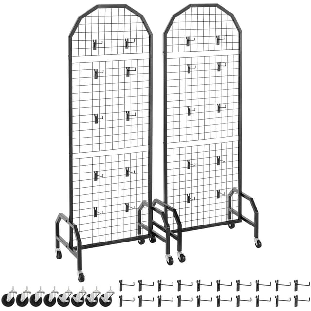 Gitterwandpaneele, 600 X 1640 Mm, Drahtständer, Mobiles Verkaufsregal Auf Rollen Mit 20 Haken, Schwarzer Kohlenstoffstahl, Für Kunsthandwerksmärkte, Dekoration, Aufbewahrung, Präsentationstafel