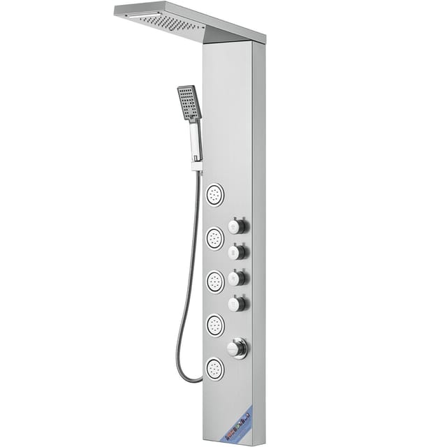 Wandmontierte Duschpaneele Aus Edelstahl, Duschsäule Mit 4 Strahlarten: Regendusche, Wasserfalldusche, 5 Massagedüsen Und 3-fach Verstellbare Handbrause Mit 150 Cm Langem Brauseschlauch