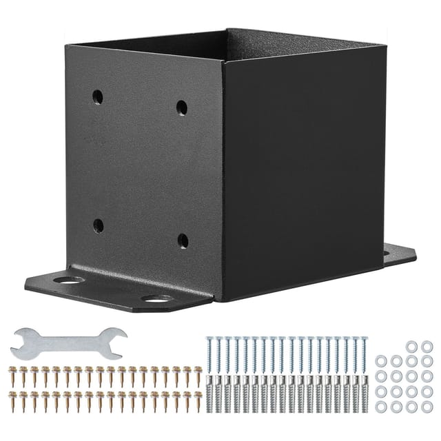 4-teilige Pfostenbefestigungsplatte 152,4 X 152,4 Mm, Innenpfostenstütze 142 X 142 Mm, Verstärkter Anker Mit Mattschwarzer Epoxidbeschichtung Für Pavillons, Terrassen Und Geländer