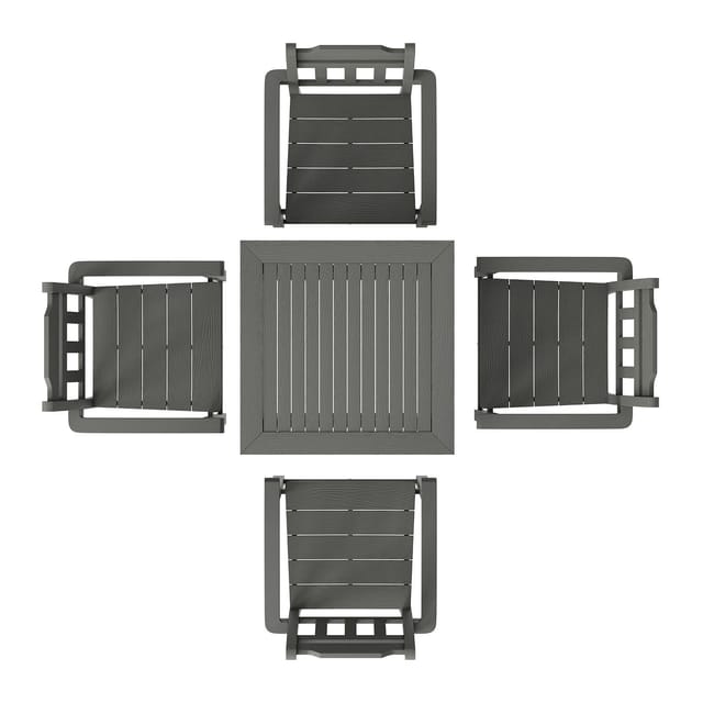 5-teiliges Gartenmöbel-set, Bestehend Aus Einem Quadratischen Tisch Und Gartenstühlen, Wetterfest, Kompakte Sitzgruppe Aus Hips, Für Rasen, Terrasse, Garten, Poolbereich, Hellgrau