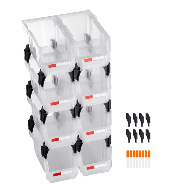 Stapelbare Aufbewahrungsboxen Aus Kunststoff, 27,6 X 14 X 13 Cm (8er-set), Transparente Boxen Zur Organisation Von Schränken, Garagen, Kleinteilen, Bürobedarf Und Zubehör