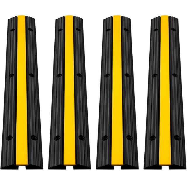 Set Mit 4 Gummikabelrampen, 1 Kanal, 102 X 15,5 X 3 Cm, Hochbelastbar 8164,7 Kg, Kabelabdeckung, Kabel- Und Rohrschutz, Rampe/gehweg