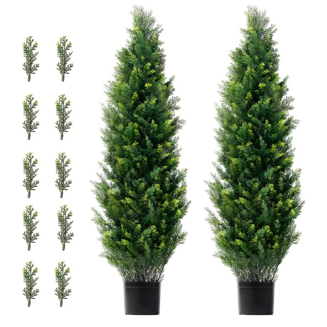 Set Mit 2 Künstlichen Zypressen, 121,9 Cm, Uv-beständige Kunstpflanzen Für Die Innen- Und Außendekoration
