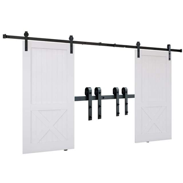 Schiebetürschienen-set Im Scheunentor-stil, 243,8 Cm, Schwerlaststütze 149,7 Kg Für Doppeltüren, Geeignet Für Eine Gesamtbreite Von 112-131 Cm Und 2 Flügel Mit Einer Dicke Von 3,3-4,6 Cm, Geräuscharme