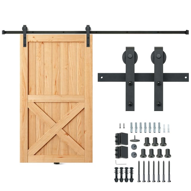 Schiebetürbeschlag-set Für Scheunentore, 244 Cm, Verstärkte Schiene, Traglast 150 Kg Für Einzeltür, Geeignet Für Paneele Mit Einer Breite Von 113-131 Cm Und Einer Dicke Von 3,3-4,6 Cm, Geräuscharme Ro