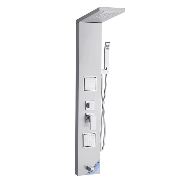 Duschpaneel Mit Wasserfall-regenduschkopf, 53 Zoll (135 Cm) Gebürsteter Edelstahl, 5-funktions-armatur, Wandmontiertes Regenmassagesystem, 2 Körperdüsen, Handbrause, Badewannenauslauf