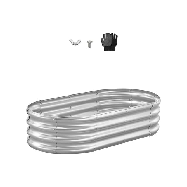 Hochbeet Aus Metall, Ovaler, Verzinkter Pflanzkasten Für Den Außenbereich, 1,2 X 0,6 X 0,3 M, Unten Offen, Großes Gemüsebeet Für Gemüse, Blumen Und Sukkulenten, Verzinkt