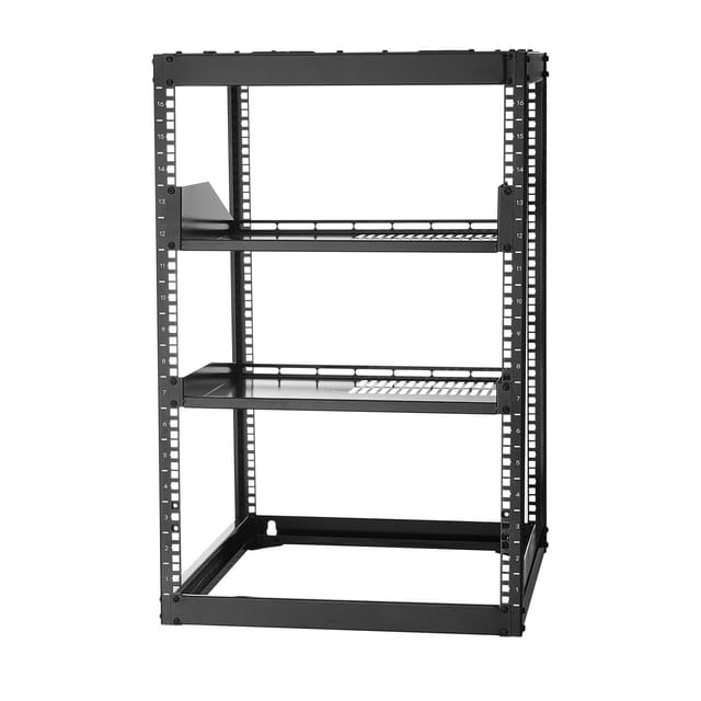16 He Netzwerkschrank Mit Offener Struktur, 585 Mm Tief, Zur Wand- Oder Bodenmontage, 4 Verstärkte Ständer, Mit Belüfteten Regalböden Und Schrauben, Für It-, Netzwerk- Und Audio-/videogeräte