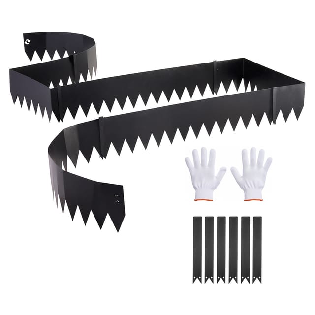 Verzinkte Stahl-garteneinfassung, 6er-set, 1016 X 203 Mm, Metall-garteneinfassung Mit 6 Befestigungsclips, Flexible Metall-garteneinfassung Für Blumenbeete Und Gartenwege, Schwarz