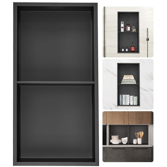 Eingelassene Duschablage 33,02 X 63,5 Cm Aus Edelstahl 304, Wandmontage, Mit Doppelablage, Wasserdicht Und Rostfrei, Modernes Design Für Badezimmer Oder Seifenaufbewahrung