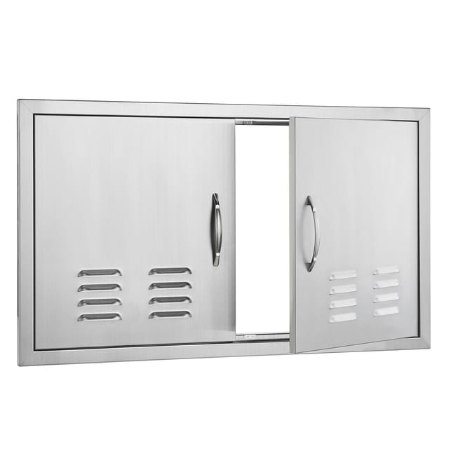 914 X 534 Mm Grilltür, Doppelte Außentür Für Die Küche, Einbautür Aus Edelstahl, Vertikale Wandtür Mit Griffen Und Lüftungsschlitzen, Für Grillinsel, Grillstation, Außenschrank