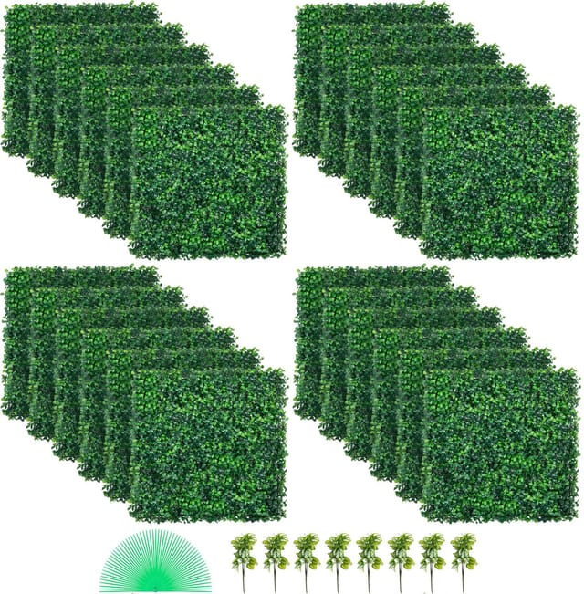 24 Uv-beständige Künstliche Buschpaneele (50 X 50 Cm, 4 Cm) – Kunstrasen Für Die Wandgestaltung Im Innen- Und Außenbereich, Garten Oder Balkon