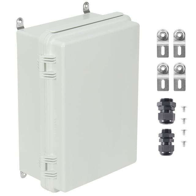 Elektrische Anschlussdose Für Den Außenbereich, 300 X 200 X 180 Mm, Abs-gehäuse Mit Klappdeckel Und Edelstahlverschluss, Staub- Und Wasserdicht Gemäß Ip67 Für Elektrische Außenprojekte