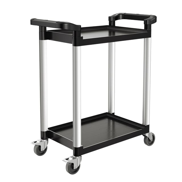 Zweistöckiger Servierwagen Aus Kunststoff, Tragkraft 136 Kg, 360° Drehbare Rollen (2 Mit Bremsen), 62 X 41 Cm, Für Lager, Büro, Haushalt, Restaurant Und Küche