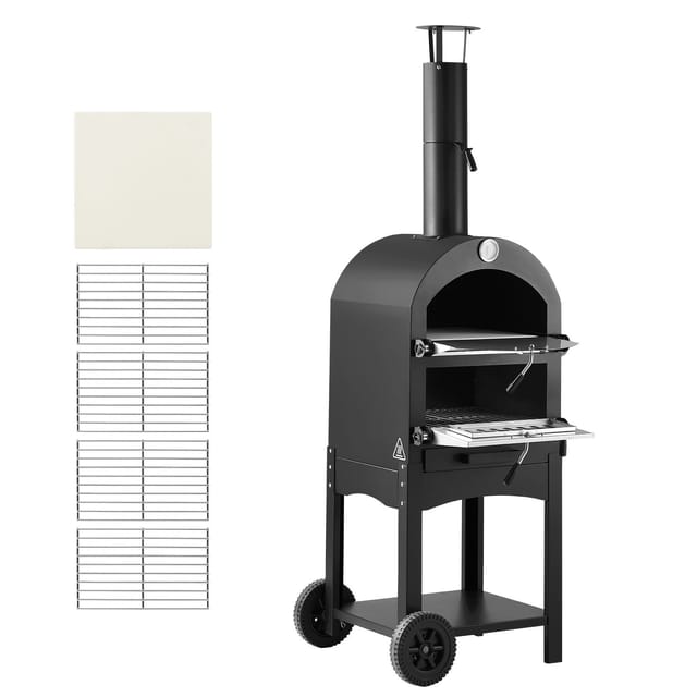 Pizzaofen Für Den Außenbereich, 12-zoll-pelletofen, Zweilagiger Holzofen, Holzofen Mit 2 Abnehmbaren Rädern, Maximale Temperatur 1000°f (ca. 538 °c) Für Grillen