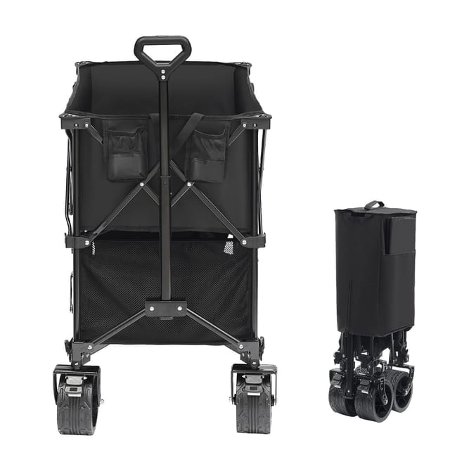 Doppelstöckiger, Faltbarer Einkaufswagen (400 L), Robuster Geländewagen Mit Rädern, Tragkraft 159–204 Kg, Ideal Für Camping, Einkaufen Und Gartenarbeit, Mit Extra Langer 132 Cm Verlängerung