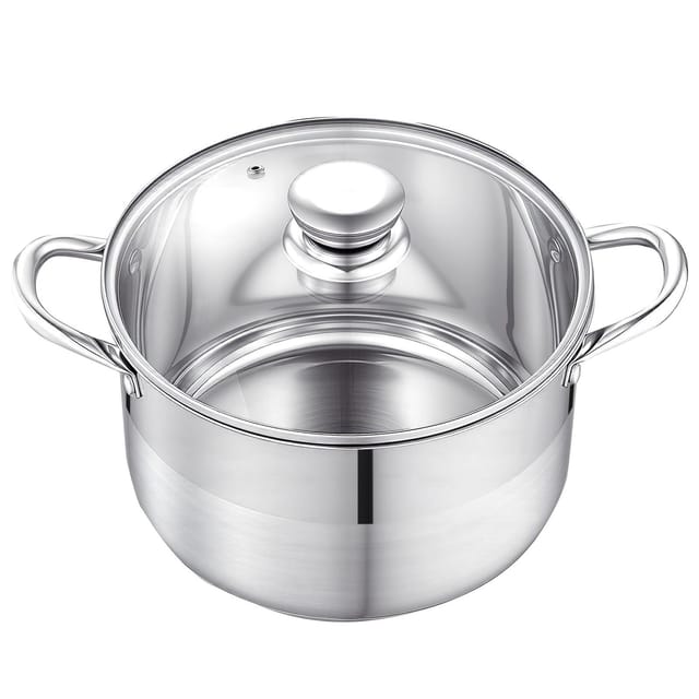 7,6-liter-edelstahl-kochtopf Mit Glasdeckel, Pfoa- Und Pfas-frei, Geeignet Für Gas-, Induktions- Und Elektroherde, Für Suppen, Eintöpfe Und Pasta