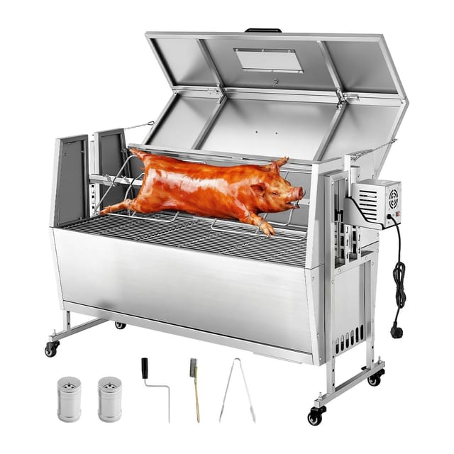 Elektrischer 38-w-drehspieß Für Schweine- Und Lammfleisch, 60 Kg Holzkohlespieß, Räder Und 4 Höheneinstellungen, Edelstahl-set Für Camping