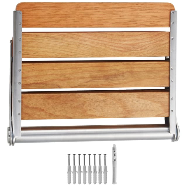 Klappbarer Duschhocker Aus Eiche, 40,9 X 34 Cm, Wandmontierte Duschbank, 199,6 Kg