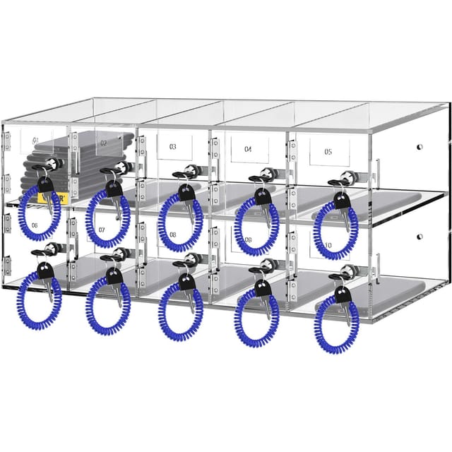 Handy-aufbewahrungsschrank, 10 Acryl-fächer Mit Schlössern Und Schlüsseln, Wandschrank Für Büro, Klassenzimmer Oder Turnhalle, Transparent