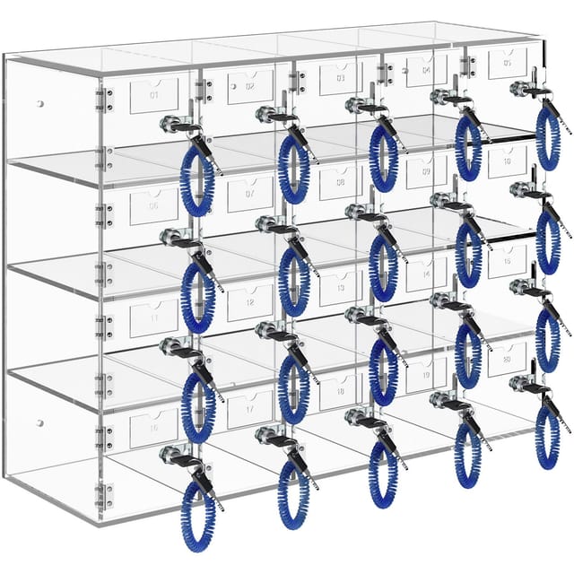Handy-aufbewahrungsschrank, 20 Acryl-fächer Mit Schlössern Und Schlüsseln, Wandschrank Für Büro, Klassenzimmer Oder Turnhalle, Transparent