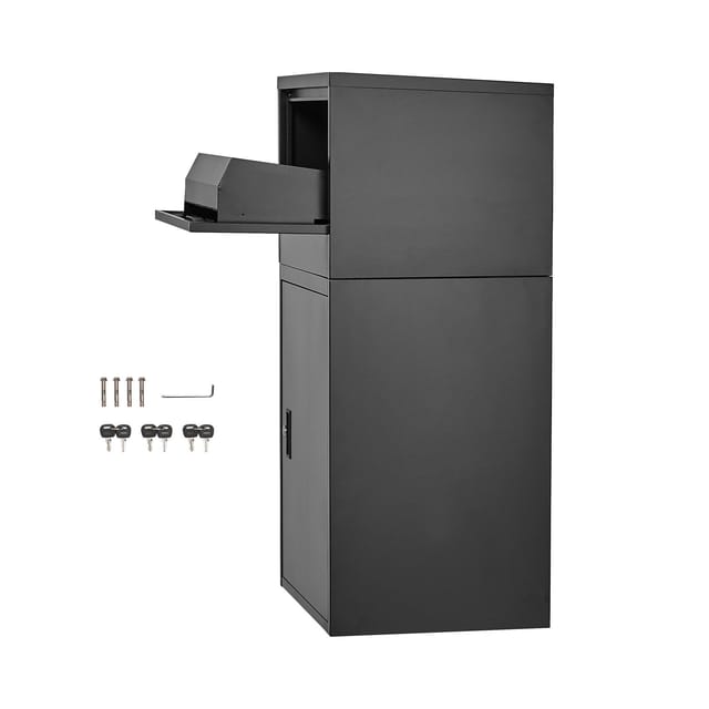 Paketbriefkasten Für Den Außenbereich, 98 Cm (38,6 Zoll) Großer Briefkasten Mit Schloss, Verzinkter Stahl, Diebstahlsicher, Wetterfest, Schwarz, Für Zuhause Und Büro