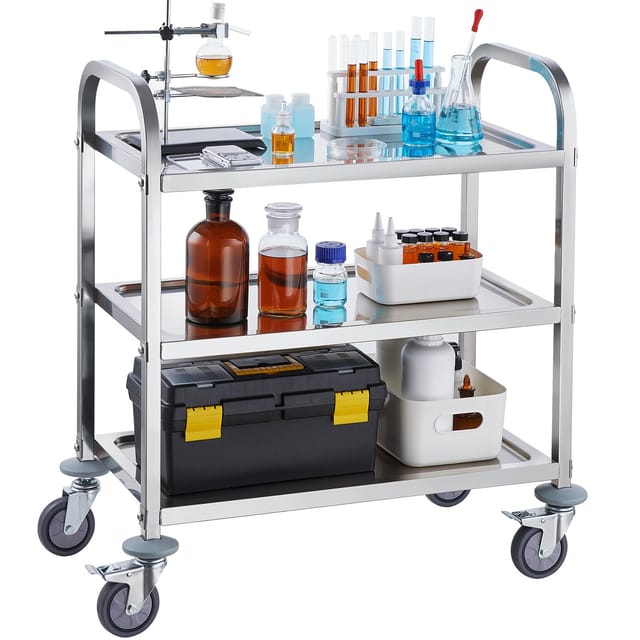 Edelstahlwagen, 3 Ebenen, 181,4 Kg Tragkraft, Medizinischer Wagen Mit Feststellbaren Universalrollen, Für Labor, Klinik, Küche, Wohnzimmer