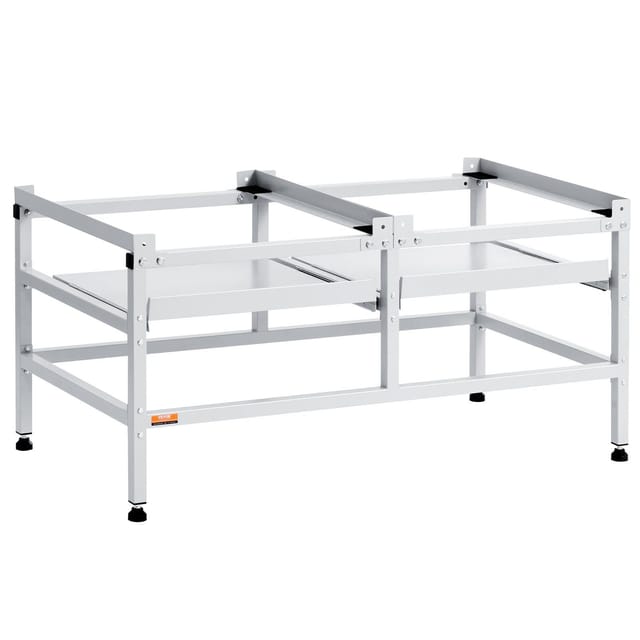 123 Cm Hoher Waschmaschinenständer, Erhöhter Sockel Für Waschmaschine Und Trockner, Tragkraft 268 Kg, Sockel Mit 2 Ablagen, 4 Verstellbare Füße, Kohlenstoffstahl