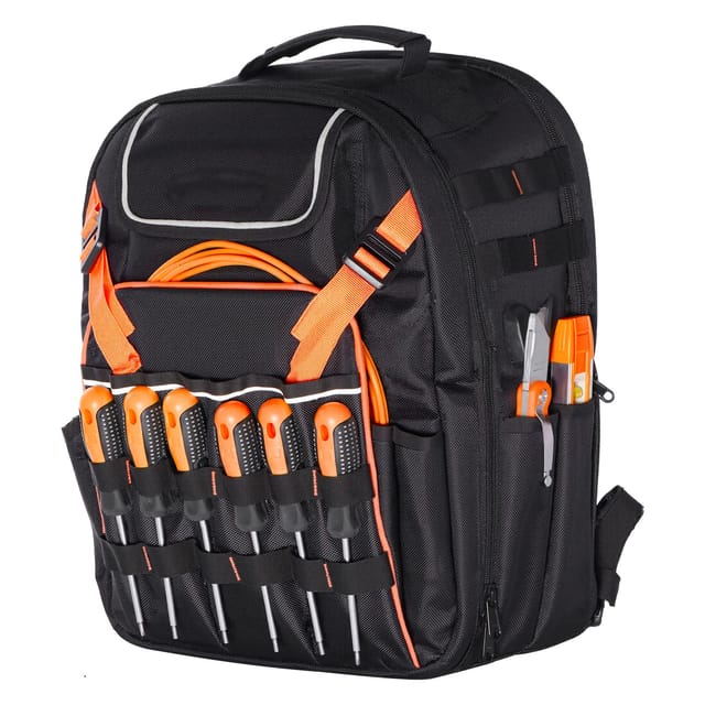 Werkzeugrucksack Mit 45 Fächern, Robuster Werkzeugorganizer, Arbeitstasche Mit Laptopfach Und Verstärktem Stoffboden, Elektrikerrucksack Für Baustellen Und Reparaturwerkstätten