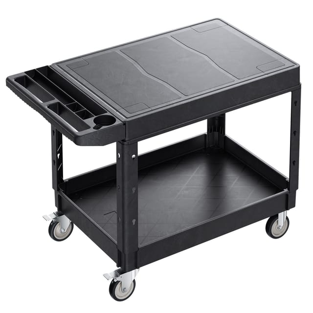 Servierwagen, 250 Kg Tragkraft, 94 X 64,5 Cm, 2 Verstärkte Kunststoffablagen, 360°-lenkrollen (2 Mit Bremsen), Für Lager, Garage, Reinigung