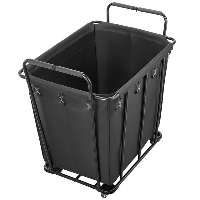 Wäschewagen, Rollbarer Einkaufswagen Mit Wasserdichter Auskleidung Und Schwenkrädern, 118 Kg Tragkraft, Robuster Einkaufskorb Für Wäsche, Lebensmittel, Campingausrüstung, Proviant Und Gepäck, Schwarz