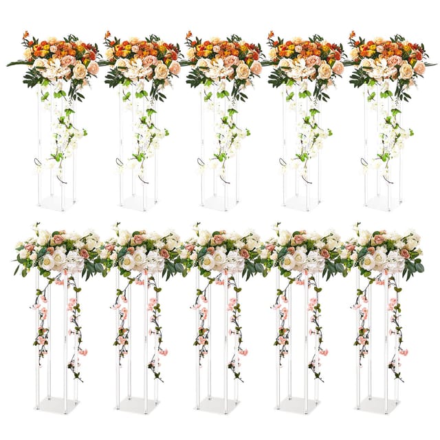10-teiliges 60 Cm Hohes Blumenständer-set Für Hochzeiten Mit Acryltablett, Geometrischer Vasensäule Als Tischdekoration, Blumenarrangement Für Bühne, Empfang, Party Und Als Heimdekoration