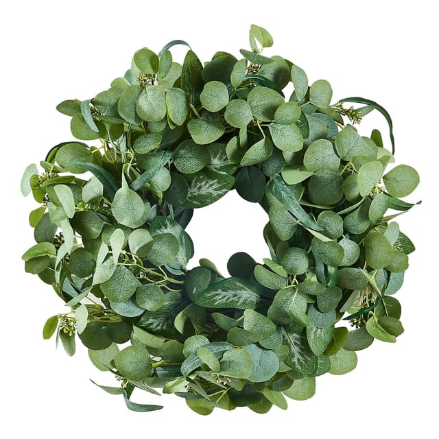 Künstlicher Dekokranz, 66 Cm, Grün, Verziert Mit Eukalyptusblättern, Beeren Und Dornigen Zweigen, Für Alle Jahreszeiten, Drinnen Und Draußen, Wand, Fenster, Partys