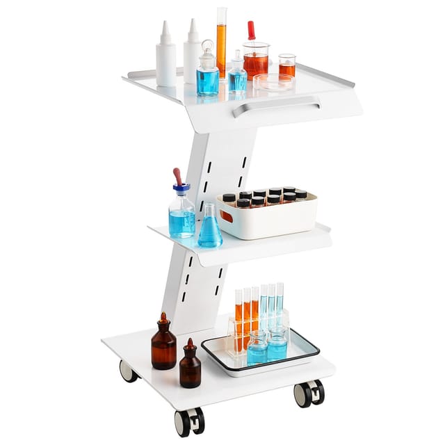 Rollbarer Laborwagen Mit Integrierter Steckdose, 3-stöckiger, Mobiler Metallwagen, Klinikwagen Mit Lenkrollen, 100 Kg Tragkraft, Für Labore, Kliniken, Kosmetikstudios Und Andere Salons